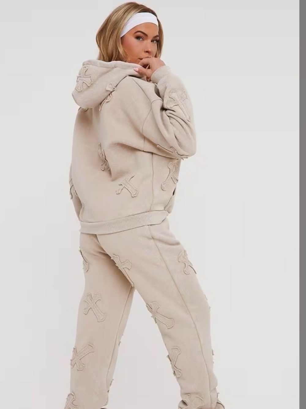 Women’s EGO Cross Embroidered Oversized Hoodie Sweatshirt & Wide Leg Sweatpants